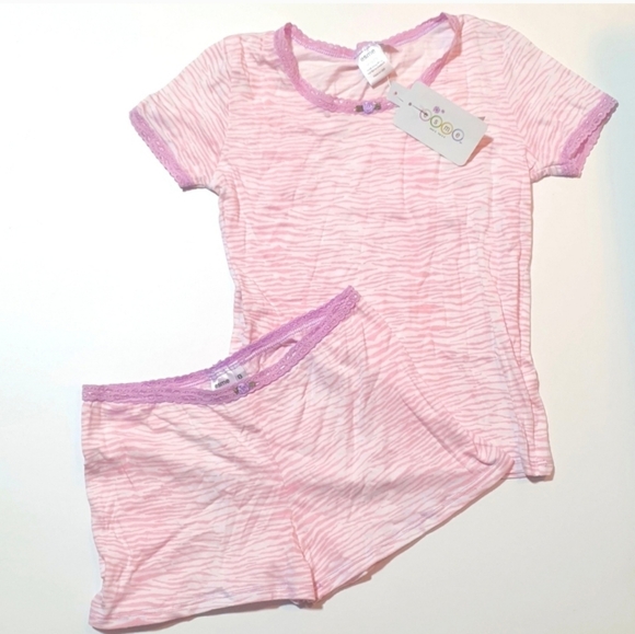 Esme Girls Pink & White Zebra Pajamas Short Set New With Tags - Picture 1 of 5